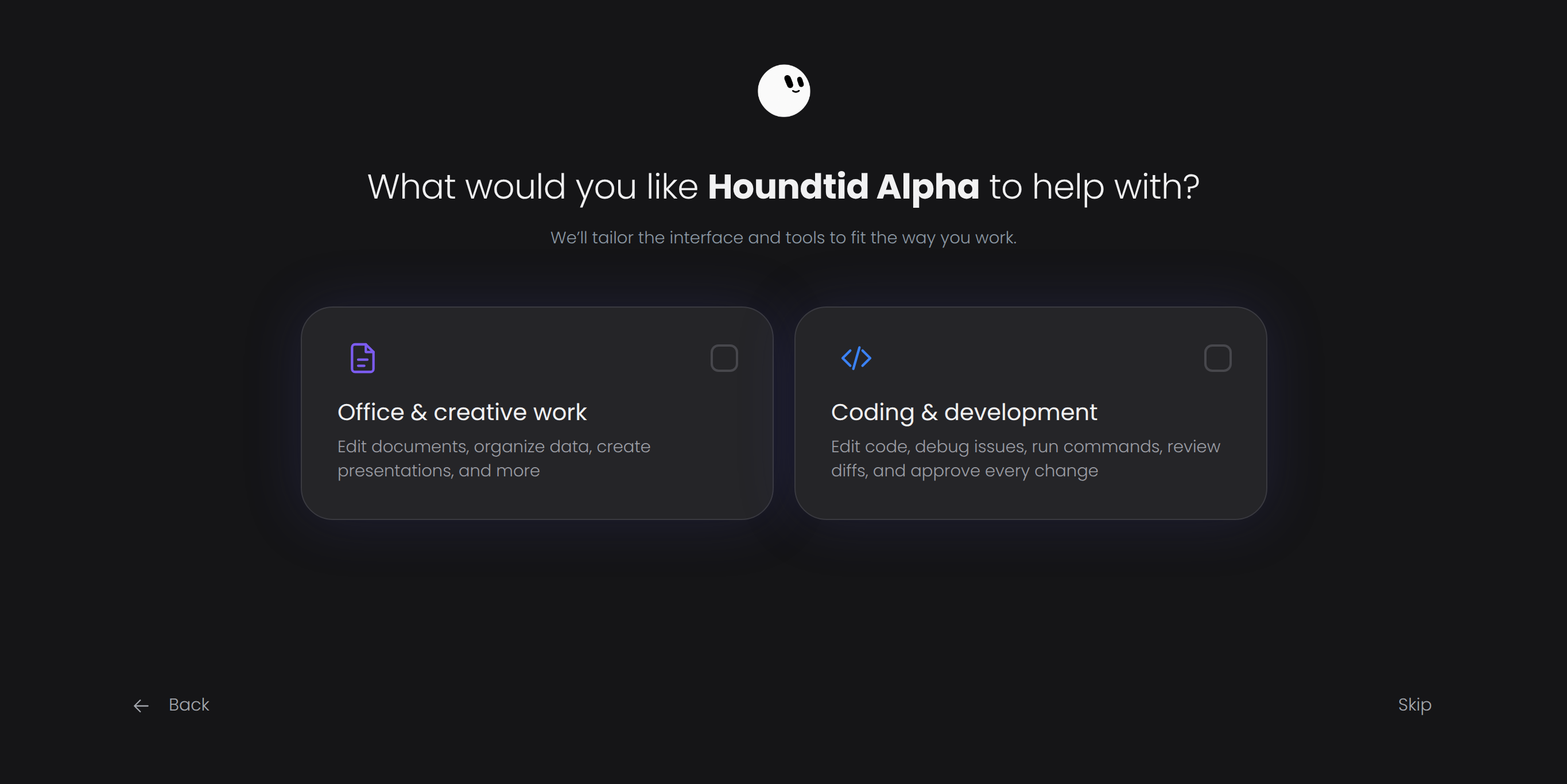 Choose office and creative work or coding and development